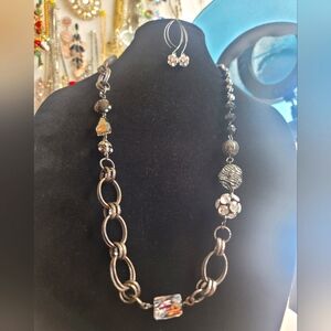 NY&C Set Earrings and NECKLACE LONG COLOR BLACK WITH SILVER